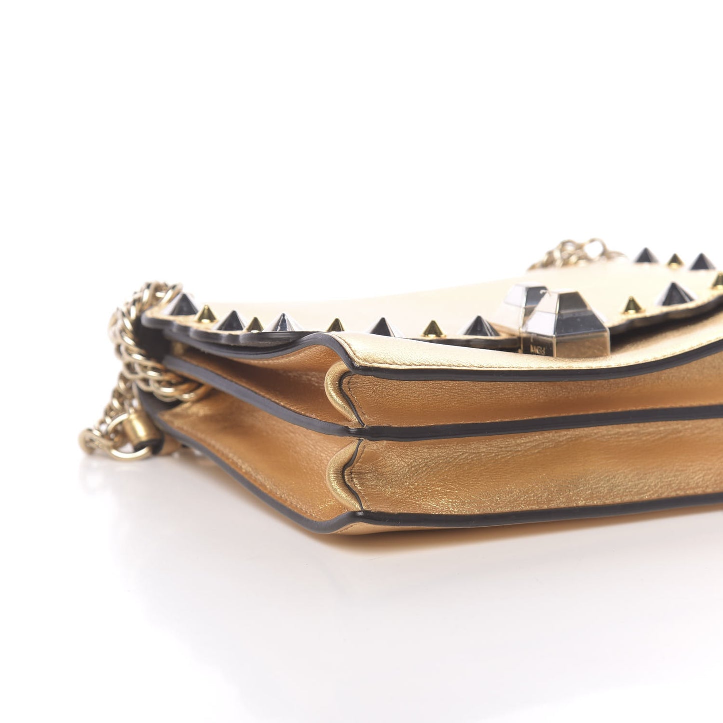 Vitello Catalan Mirror Scalloped Multi Studded Small Kan I Shoulder Bag Gold