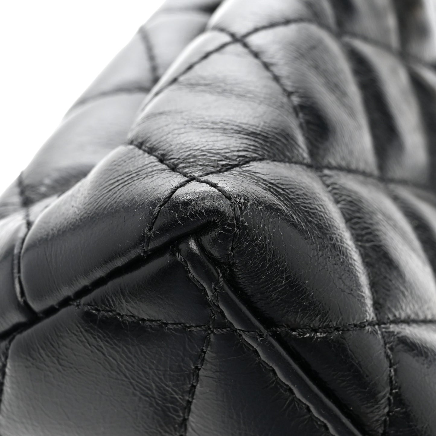 Shiny Aged Calfskin Quilted Nano Kelly Shopper Black Black