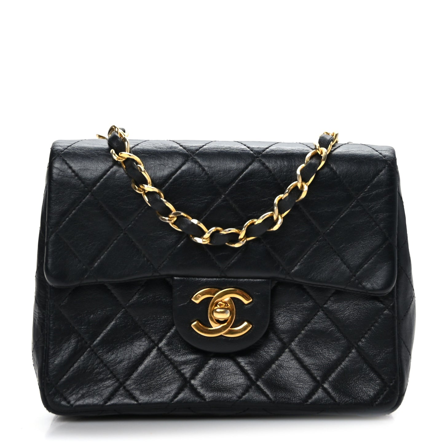 Lambskin Quilted Mini Square Flap Bag Black