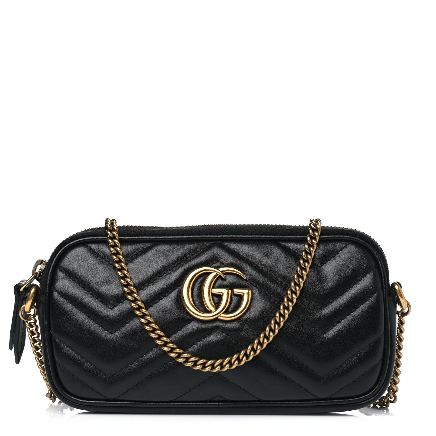 Calfskin Matelasse Mini GG Marmont Chain Crossbody Bag Black