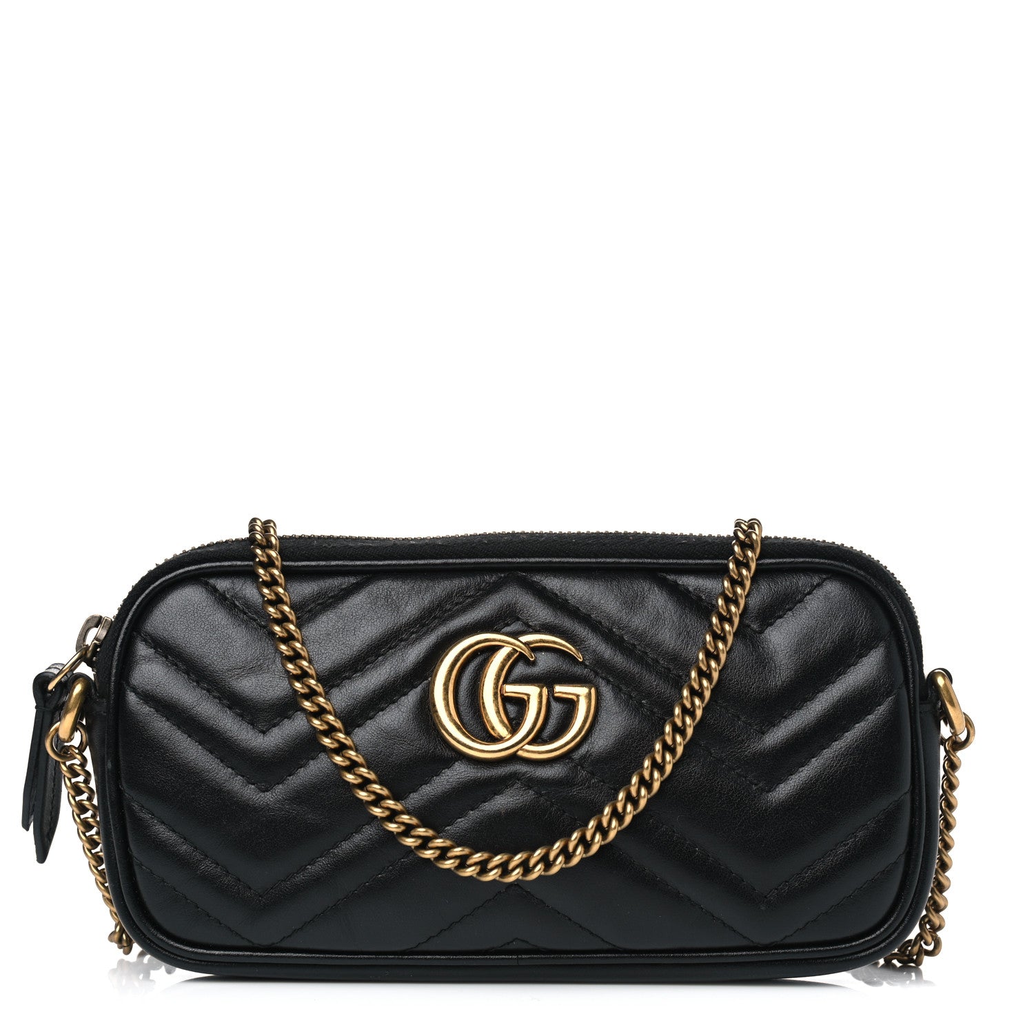 Gucci Calfskin Matelasse Mini GG Marmont Chain Crossbody Bag Black 1 of 6