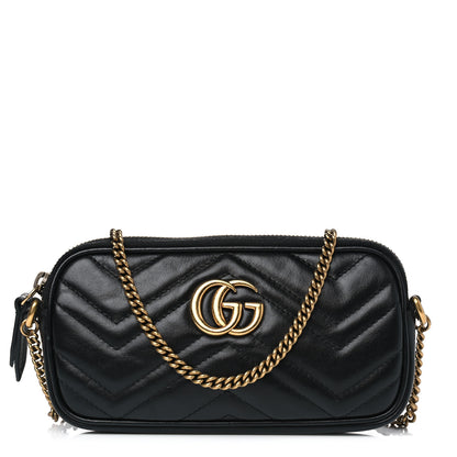 Gucci Calfskin Matelasse Mini GG Marmont Chain Crossbody Bag Black 1 of 6