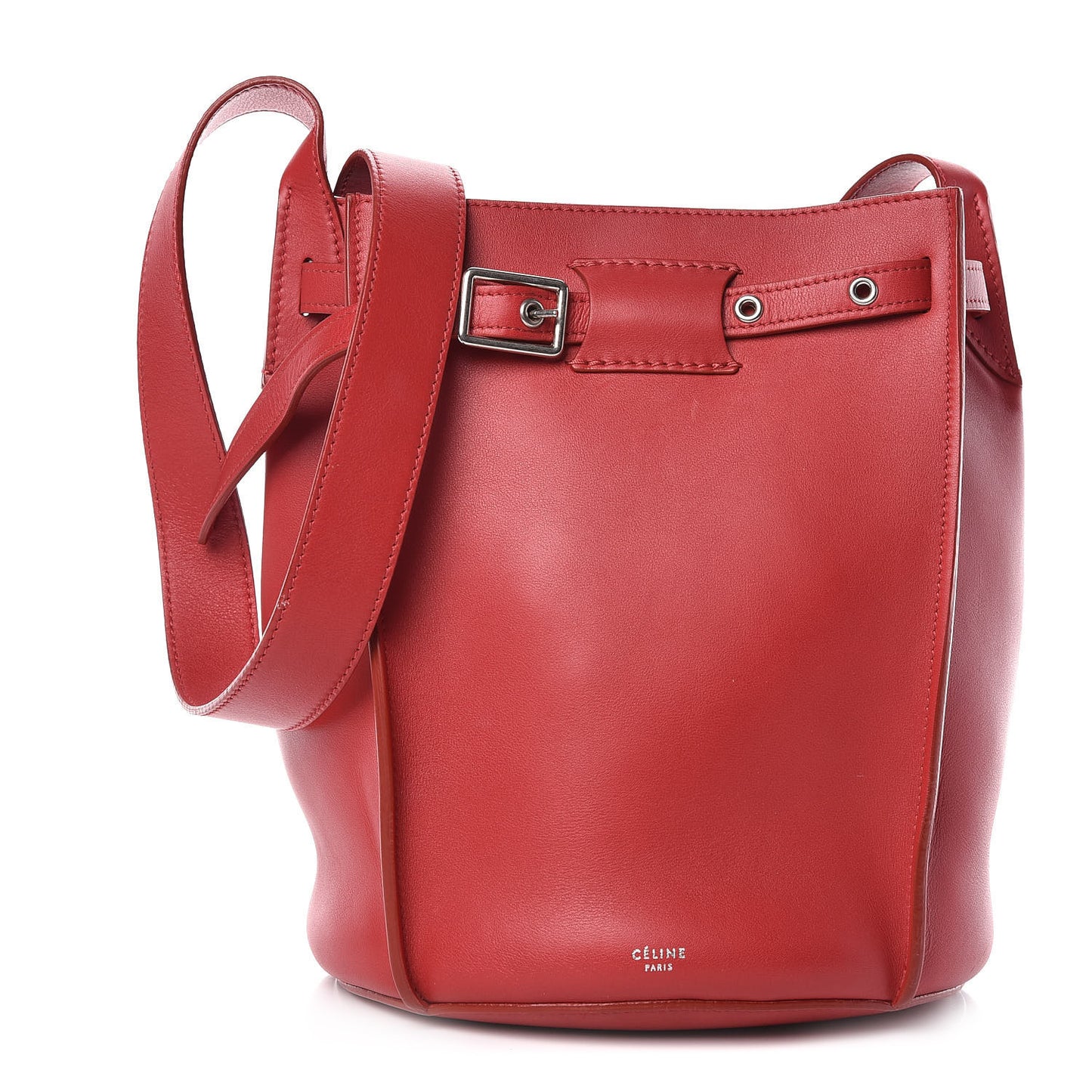Smooth Calfskin Long Strap Big Bucket Bag Pop Red