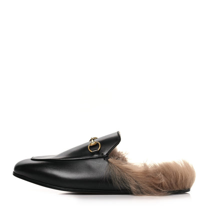 Gucci Calfskin Fur Womens Princetown Slippers 39 Black 1 of 7