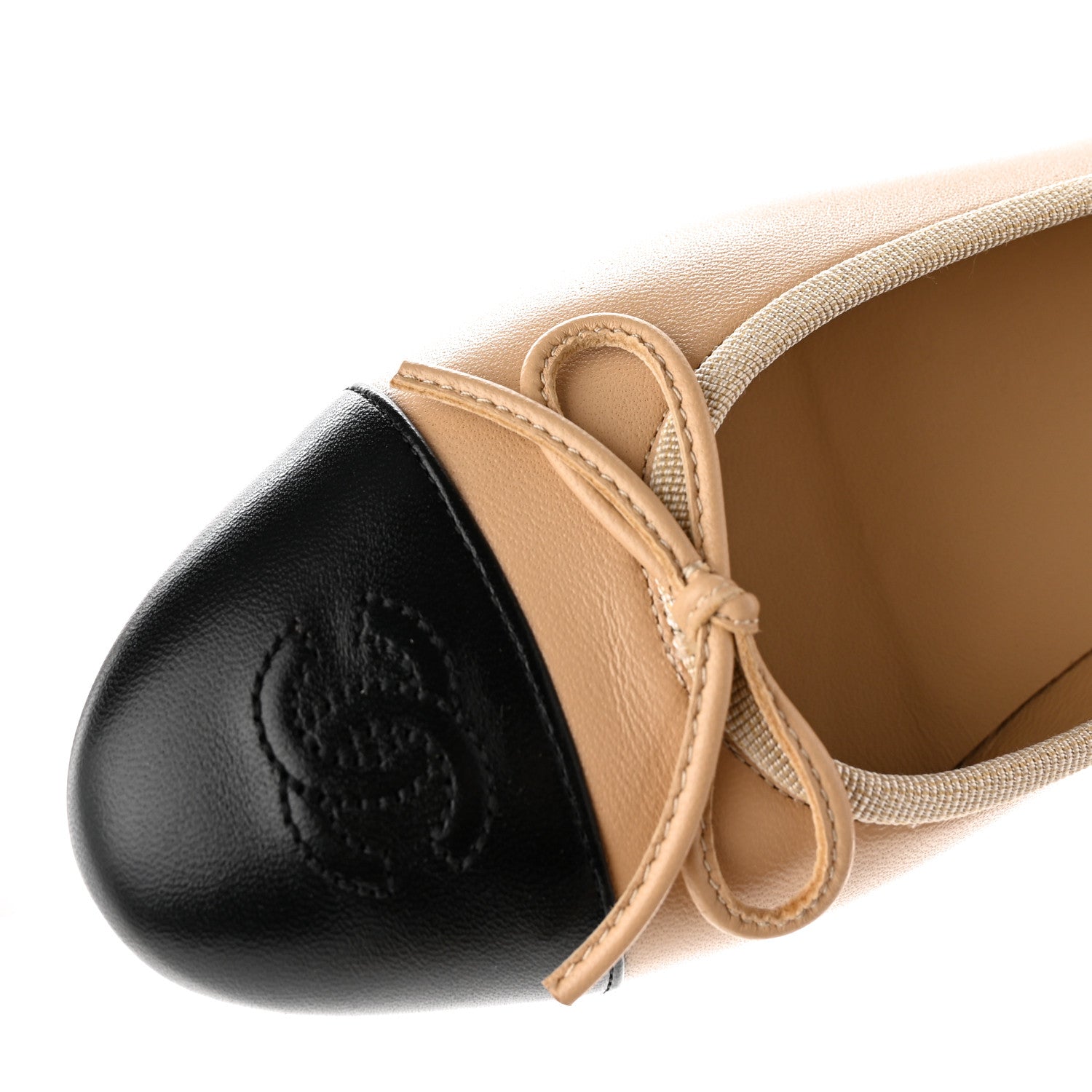 Chanel Lambskin Cap Toe CC Ballerina Flats 36.5 Beige Black 12 of 13