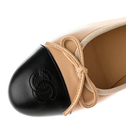 Chanel Lambskin Cap Toe CC Ballerina Flats 36.5 Beige Black 12 of 13