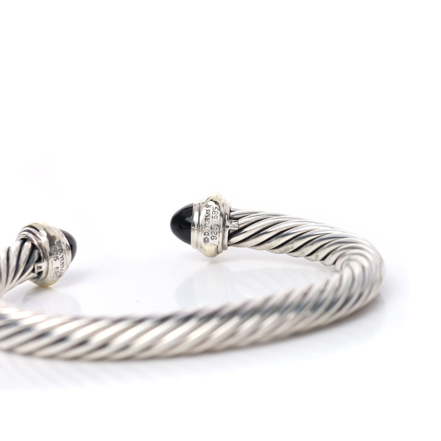 David Yurman Sterling Silver 14K Yellow Gold Black Onyx 7mm Cable Classics Bracelet 4 of 4