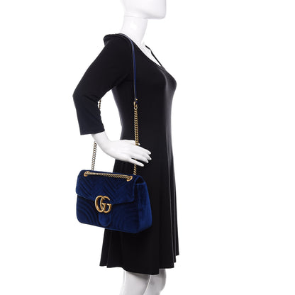 Gucci Velvet Matelasse Medium GG Marmont Shoulder Bag Cobalt Blue 2 of 10