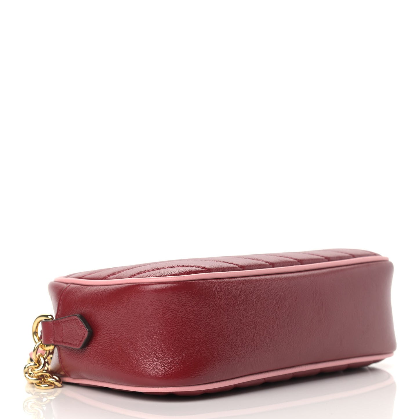 Azalea Calfskin Enamel Matelasse Diagonal Small Torchon GG Marmont Chain Shoulder Bag New Cherry Red Wild Rose