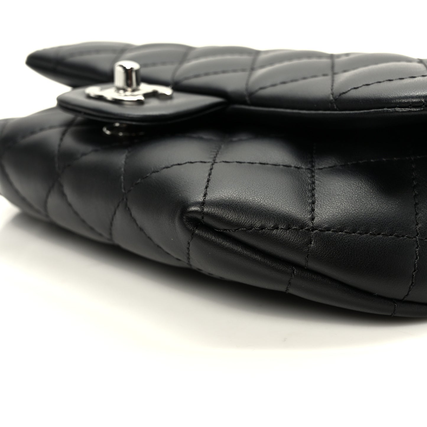Calfskin Quilted CC Uniform Flap Belt Bag Black