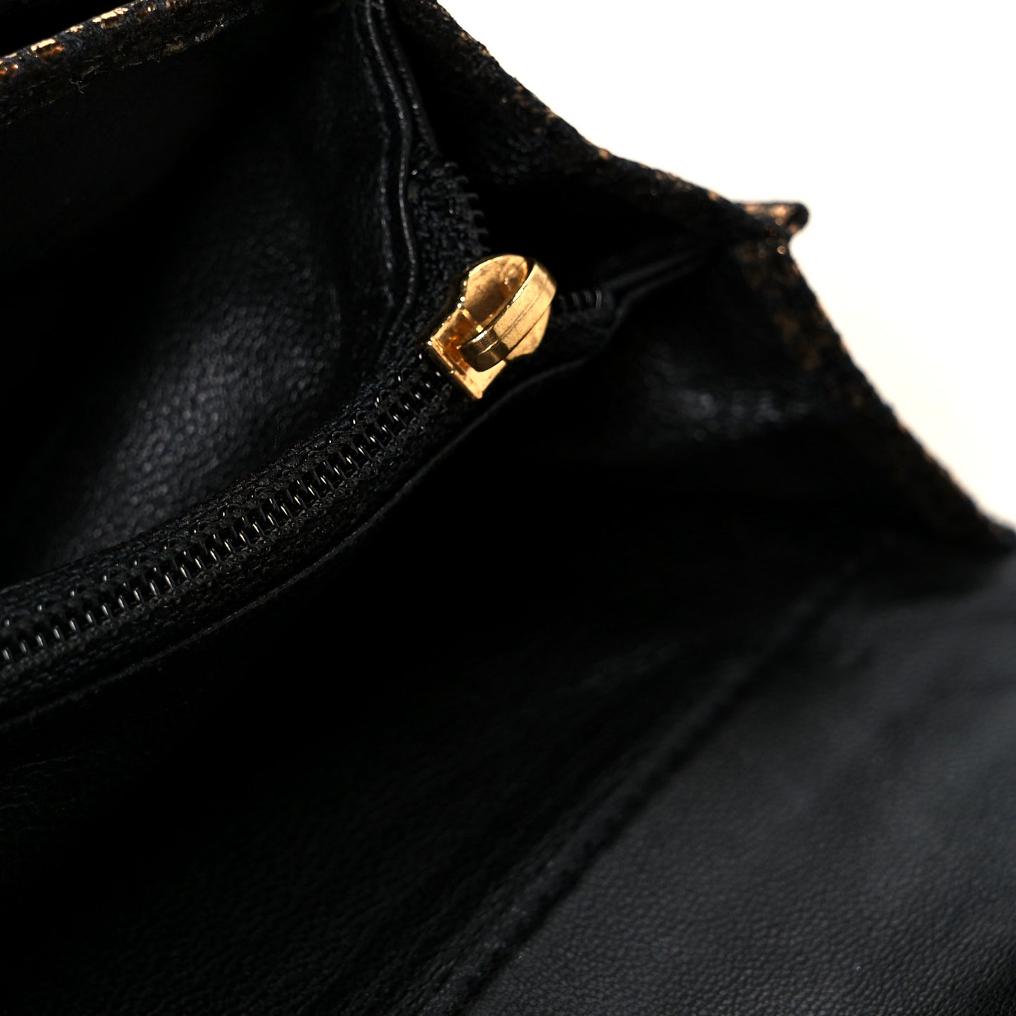 Metallic Fabric Lace Effect Quilted Clutch Black Gold