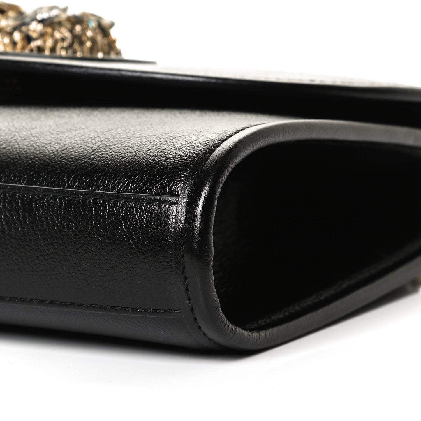 Textured Calfskin Web Small Rajah Slim Flap Shoulder Bag Black