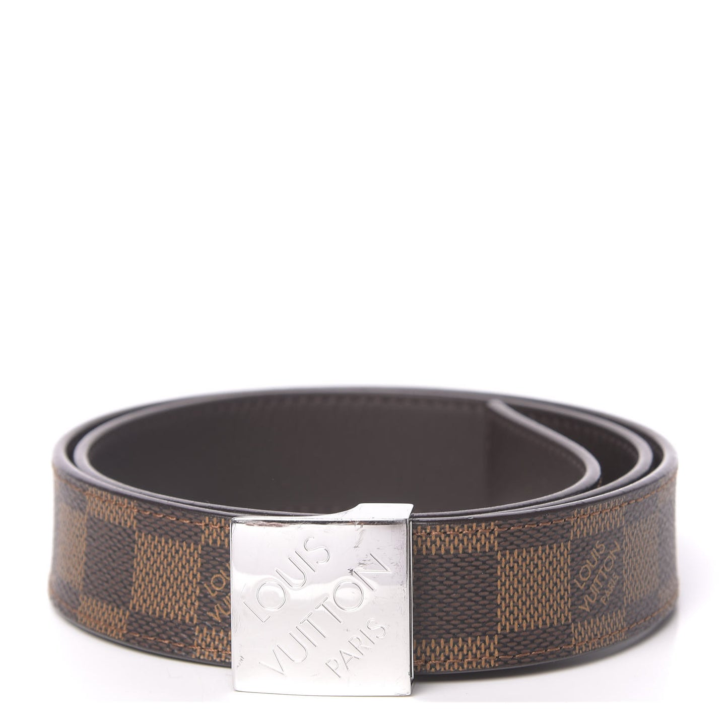 Damier Ebene LV Paris Buckle Belt 80 32 Silver