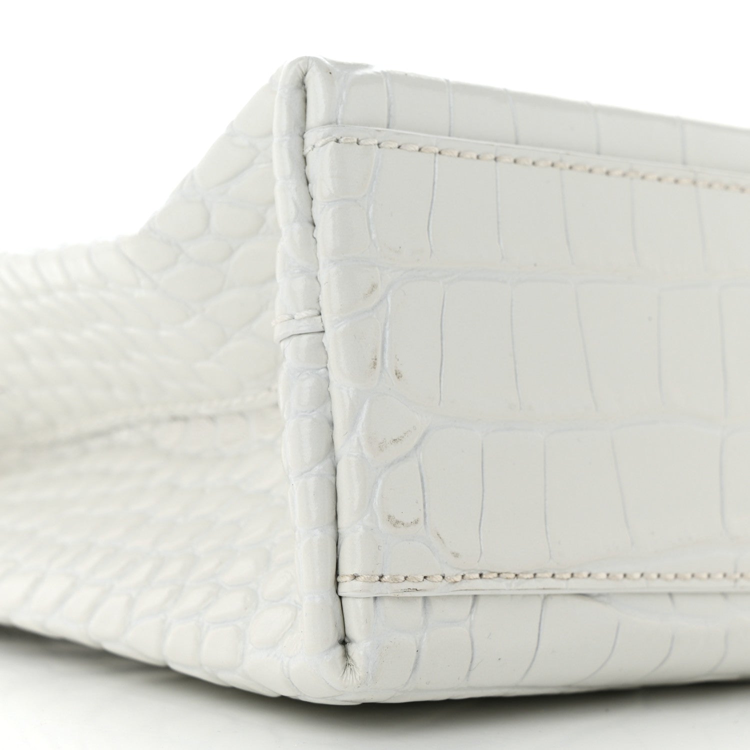 Balenciaga Shiny Calfskin Logo Crocodile Embossed North South Shopper Tote XXS White 9 of 10