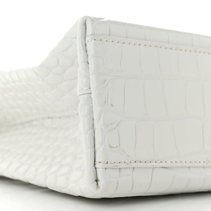 Balenciaga Shiny Calfskin Logo Crocodile Embossed North South Shopper Tote XXS White 9 of 10