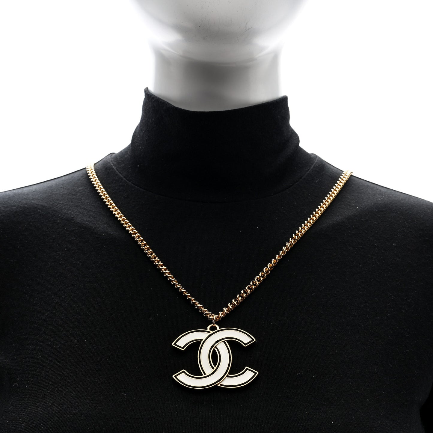 Metal Enamel CC Chain Necklace Gold White Black