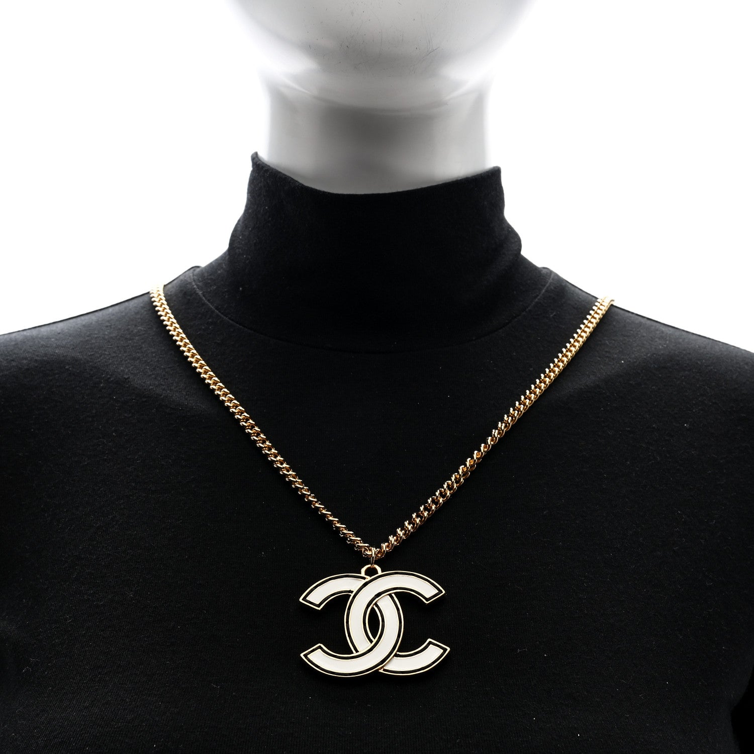 Chanel Metal Enamel CC Chain Necklace Gold White Black 2 of 5