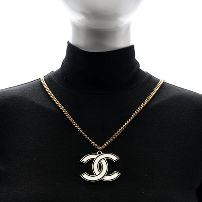 Chanel Metal Enamel CC Chain Necklace Gold White Black 2 of 5