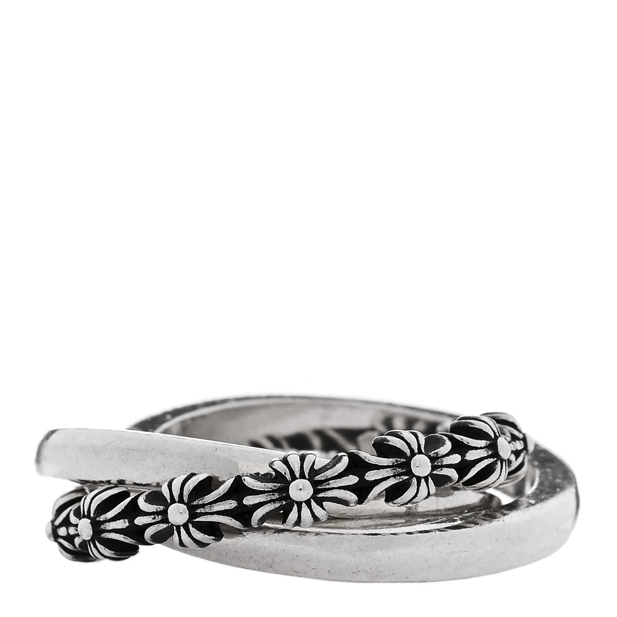 Chrome Hearts Sterling Silver Tiny E CH Plus Cross Triple Interlocking Ring 54 7 1 of 5