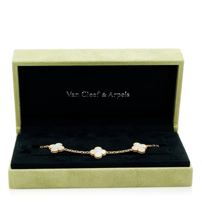 Van Cleef & Arpels 18K Yellow Gold Mother of Pearl 5 Motifs Vintage Alhambra Bracelet 5 of 5