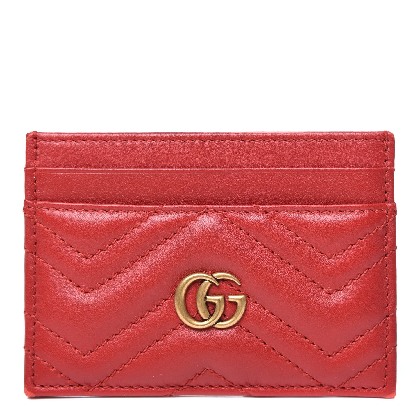 Calfskin Matelasse GG Marmont Card Holder Hibiscus Red