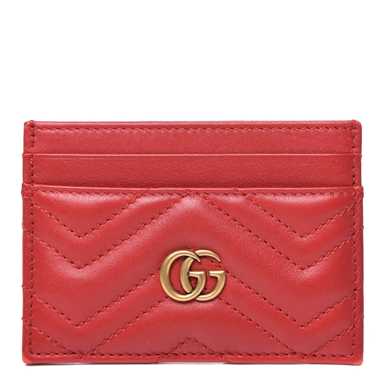 Gucci Calfskin Matelasse GG Marmont Card Holder Hibiscus Red 1 of 8