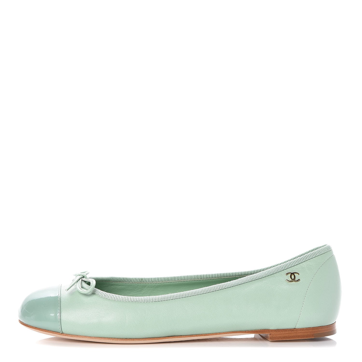 Chanel Lambskin Patent Cap Toe Ballerina Flats 37 Light Green 1 of 8
