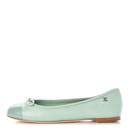 Chanel Lambskin Patent Cap Toe Ballerina Flats 37 Light Green 1 of 8