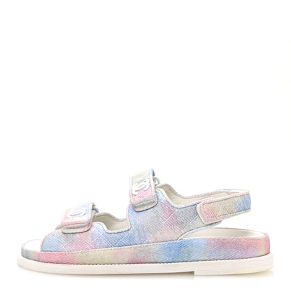 Chanel Printed Fabric Quilted Dad Sandals 36.5 Green Pink Blue 1 of 10