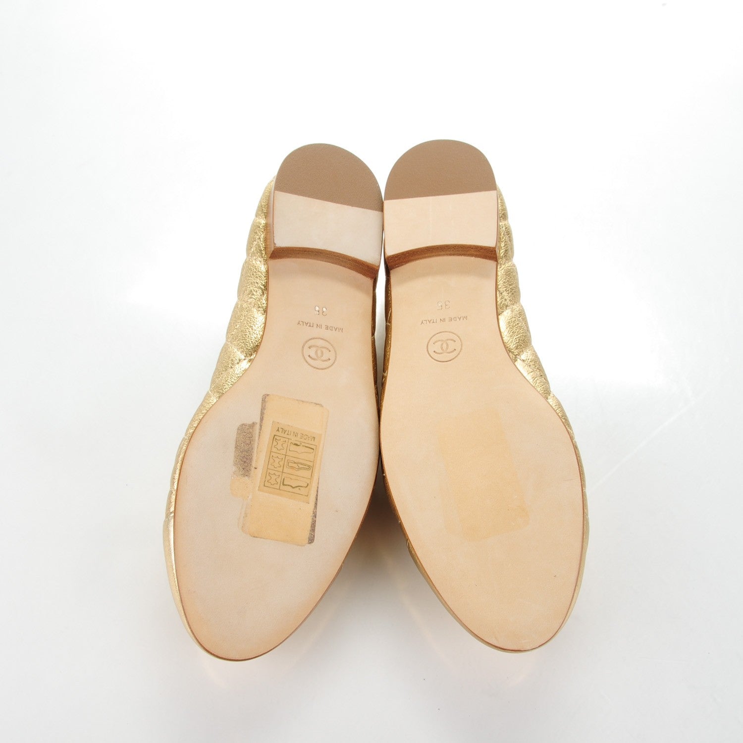 Chanel Metallic Lambskin Quilted CC Cap Toe Ballet Flats 35 Gold 5 of 8