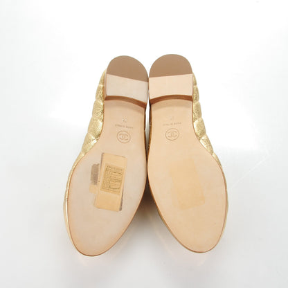 Chanel Metallic Lambskin Quilted CC Cap Toe Ballet Flats 35 Gold 5 of 8