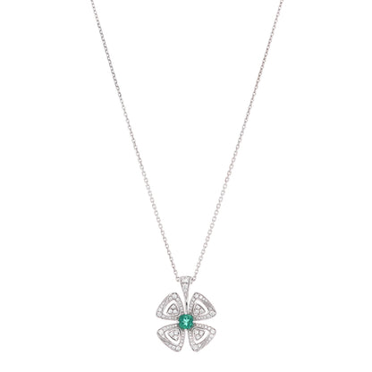 Bulgari 18K White Gold Diamond Emerald Fiorever Pendant Necklace 1 of 6