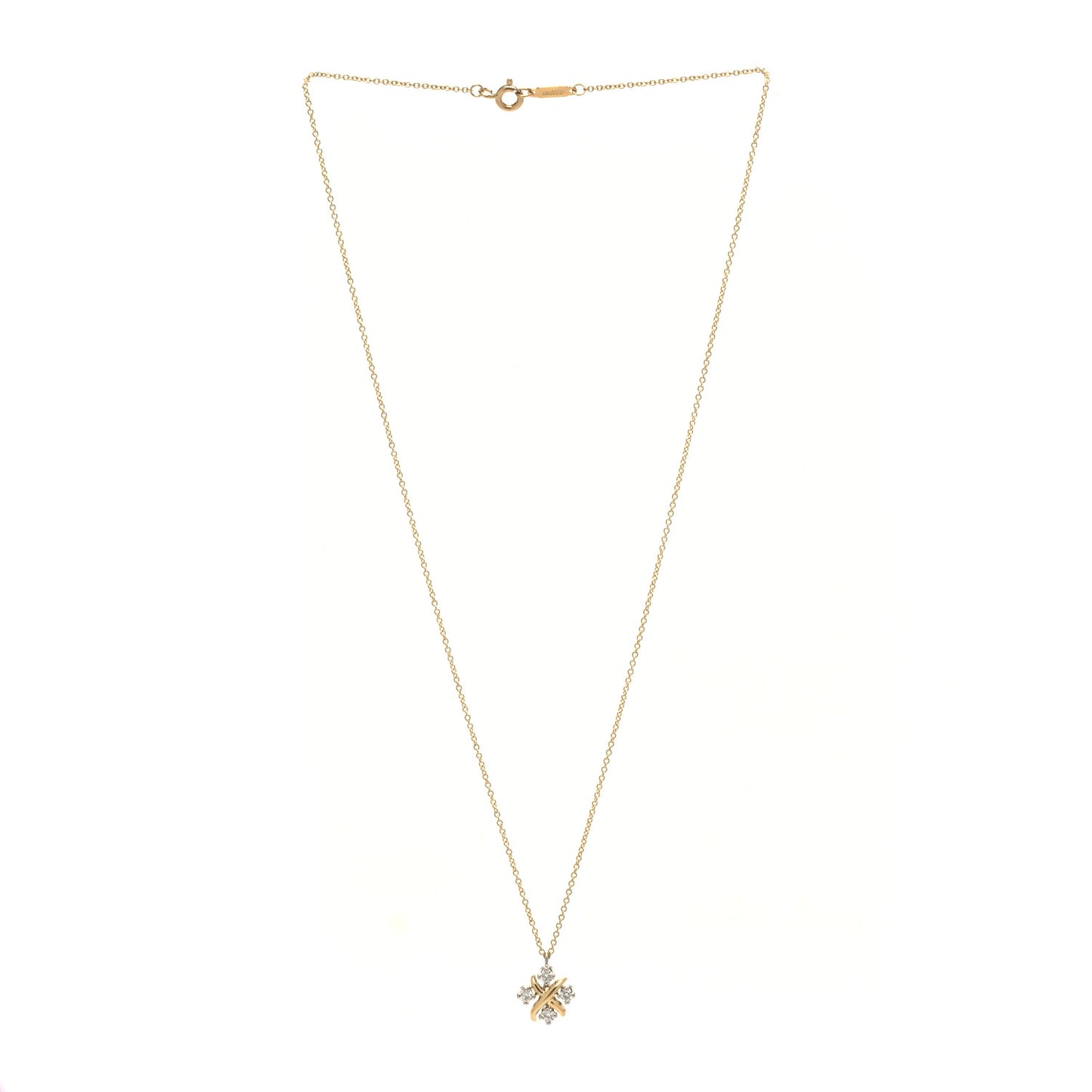 Platinum 18K Yellow Gold Diamond Schlumberger Lynn Pendant Necklace