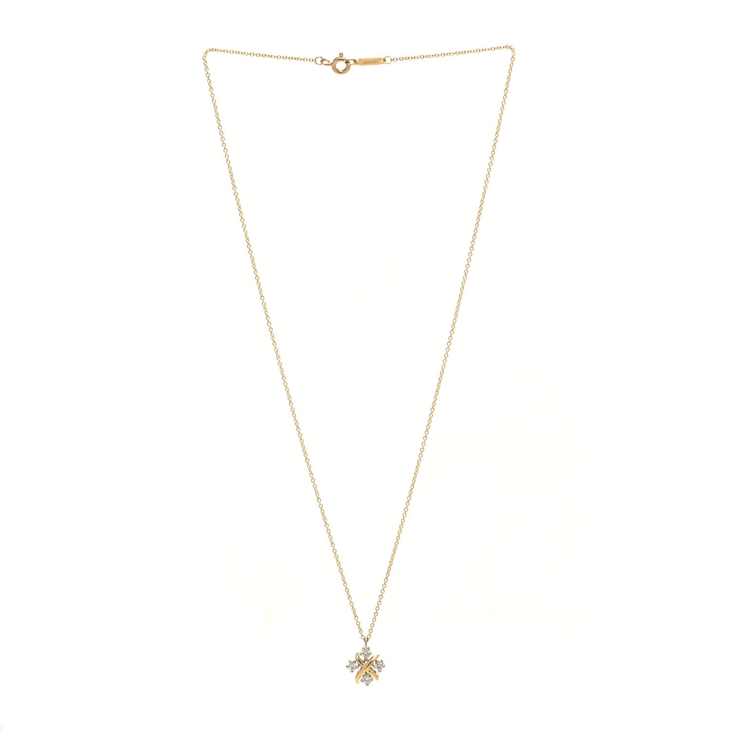 Tiffany Platinum 18K Yellow Gold Diamond Schlumberger Lynn Pendant Necklace 3 of 5