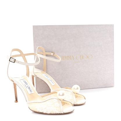 Jimmy Choo Pearl Floral Lace Sacora 85 Sandals 39 Ivory White 10 of 10
