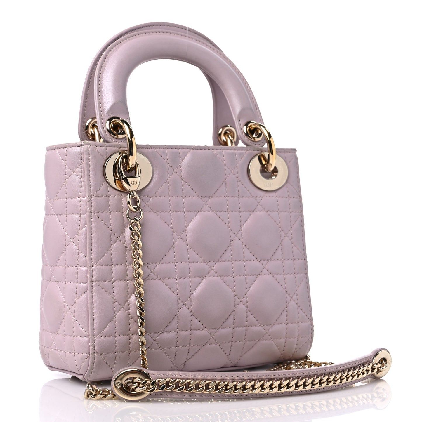 Metallic Calfskin Cannage Mini Lady Dior Pink