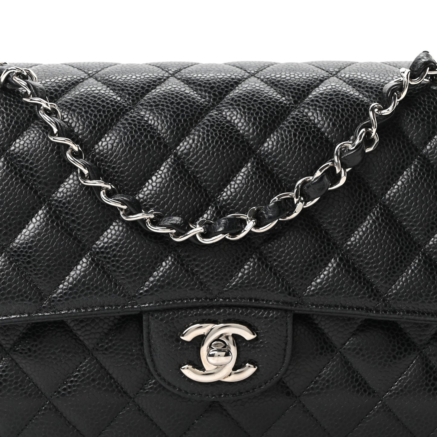 Caviar Quilted Medium Double Flap Black