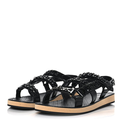 Chanel Laminated Goatskin Chain Sandals 39 Black 3 of 9