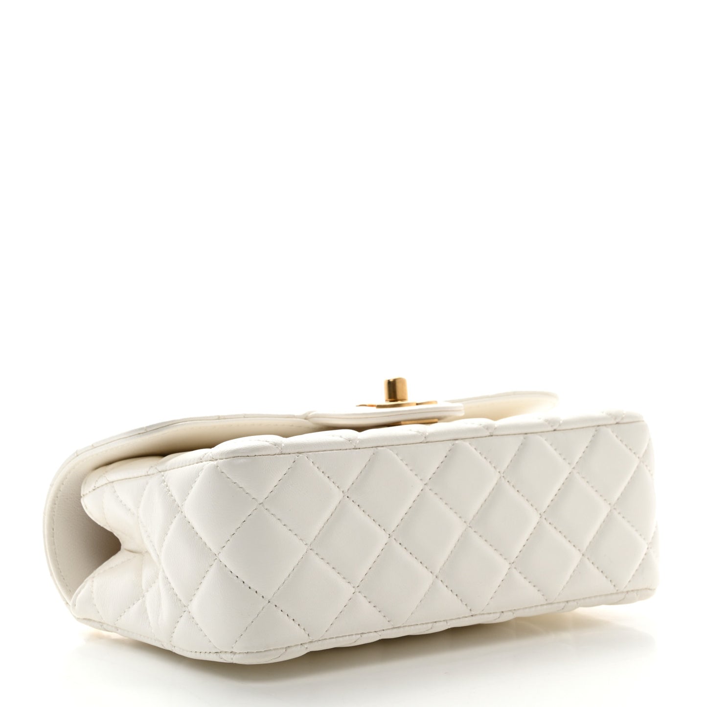 Lambskin Quilted Mini Metal Top Handle Rectangular Flap White