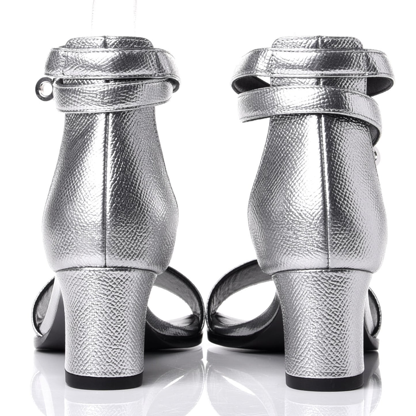 Metallic Epsom Manege Sandals 36.5 Gris Argente