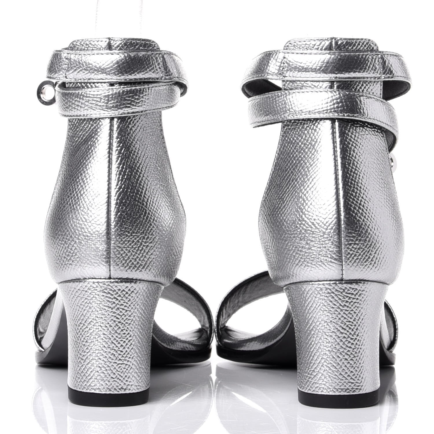 Hermes Metallic Epsom Manege Sandals 36.5 Gris Argente 6 of 10