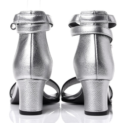 Hermes Metallic Epsom Manege Sandals 36.5 Gris Argente 6 of 10