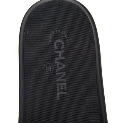 Chanel Tweed Grosgrain Camellia CC Flat Mules 40 Black Pink 6 of 8