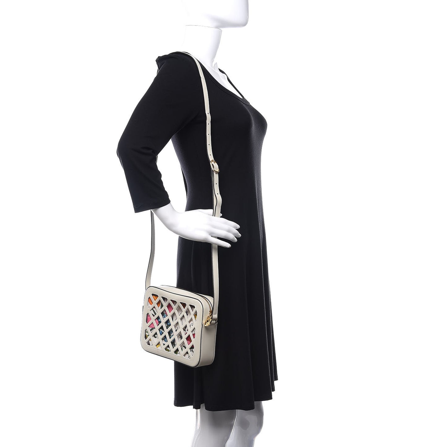 Canvas Calfskin Flora Infinity Cutout Shoulder Bag White Multicolor