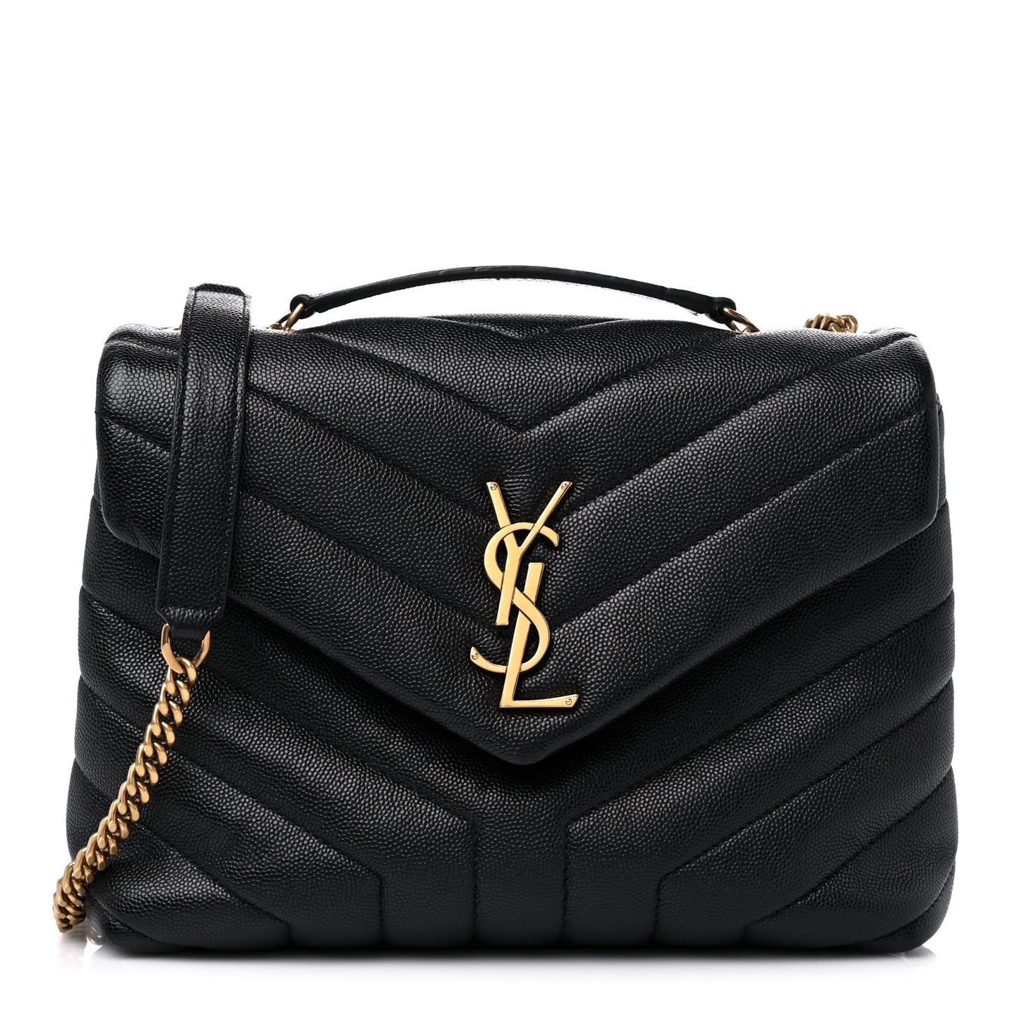 Grain de Poudre Calfskin Y Quilted Monogram Small Loulou Chain Satchel Black