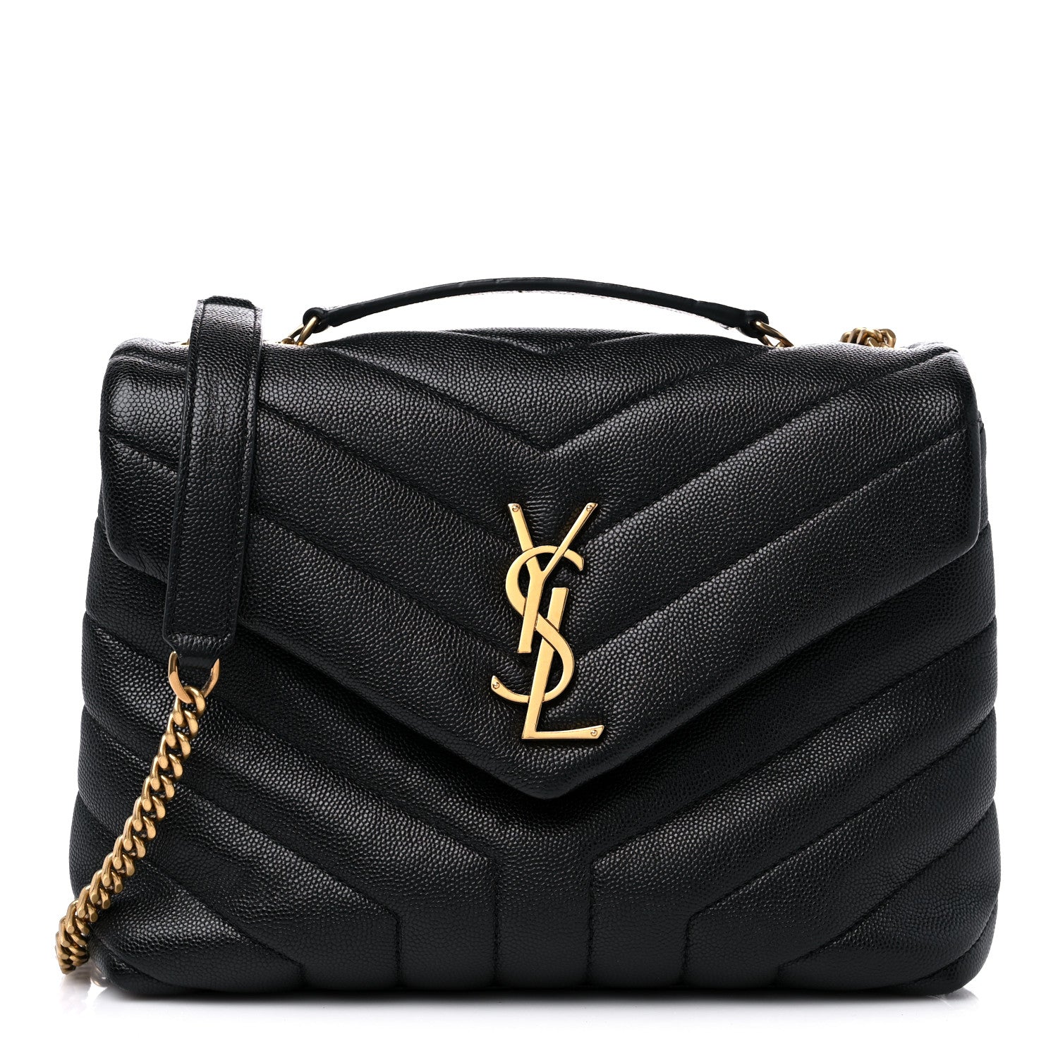 Saint Laurent Grain de Poudre Calfskin Y Quilted Monogram Small Loulou Chain Satchel Black 1 of 10