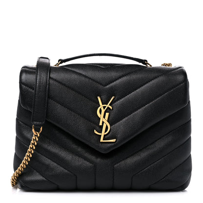 Saint Laurent Grain de Poudre Calfskin Y Quilted Monogram Small Loulou Chain Satchel Black 1 of 10