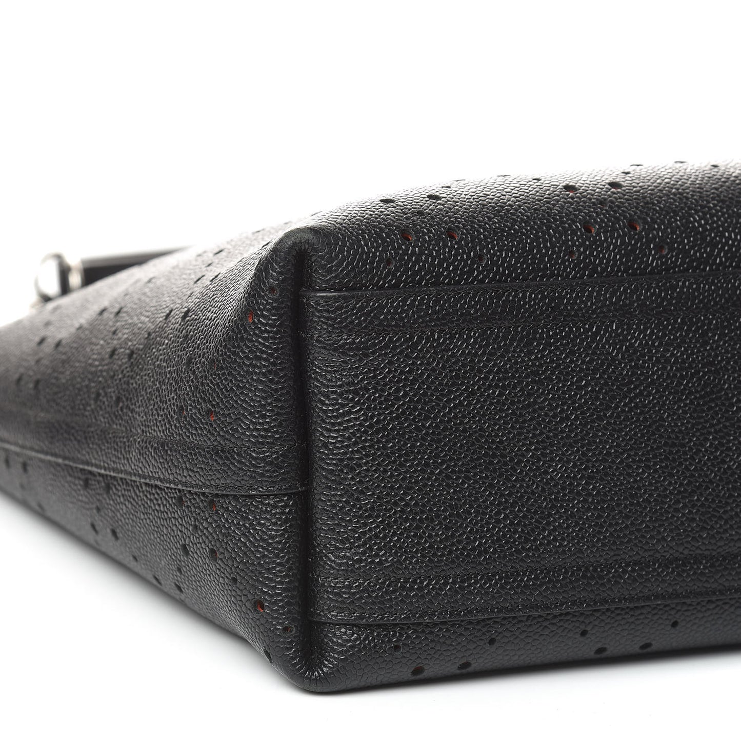 Perforated Grained Calfskin Large Shopping Tote Black
