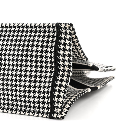Christian Dior Canvas Houndstooth Embroidered Medium Book Tote Black White 10 of 13