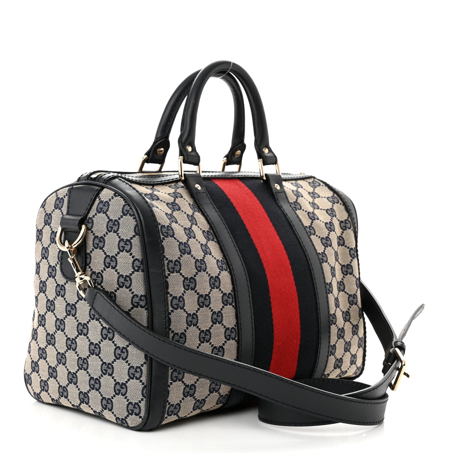 Monogram Selleria Calfskin Vintage Web Medium Boston Beige Blue